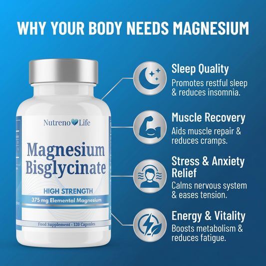 Magnesium Bisglycinate 375mg Elemental – High Strength Vegan Capsules