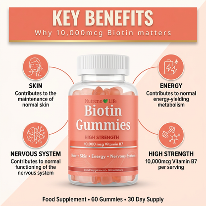 Biotin Gummies 10,000mcg – High Strength Vitamin B7, 60 Gummies