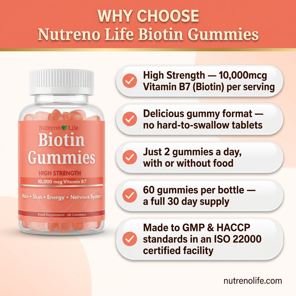 Biotin Gummies 10,000mcg – High Strength Vitamin B7, 60 Gummies