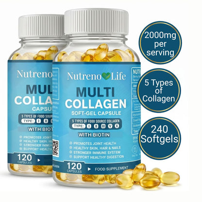 Multi Collagen Soft-gel Capsules 2000mg — Double Pack 240 Capsules— Skin, Hair, Nails, Joints