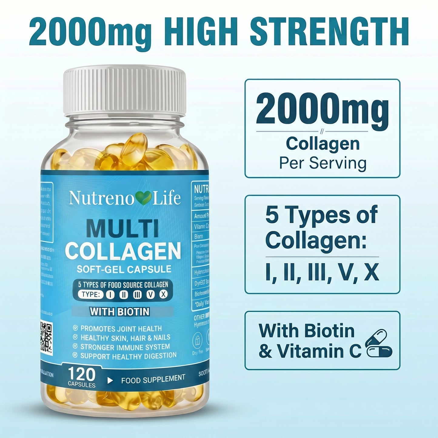 Multi Collagen Soft-gel Capsules 2000mg — Double Pack 240 Capsules— Skin, Hair, Nails, Joints