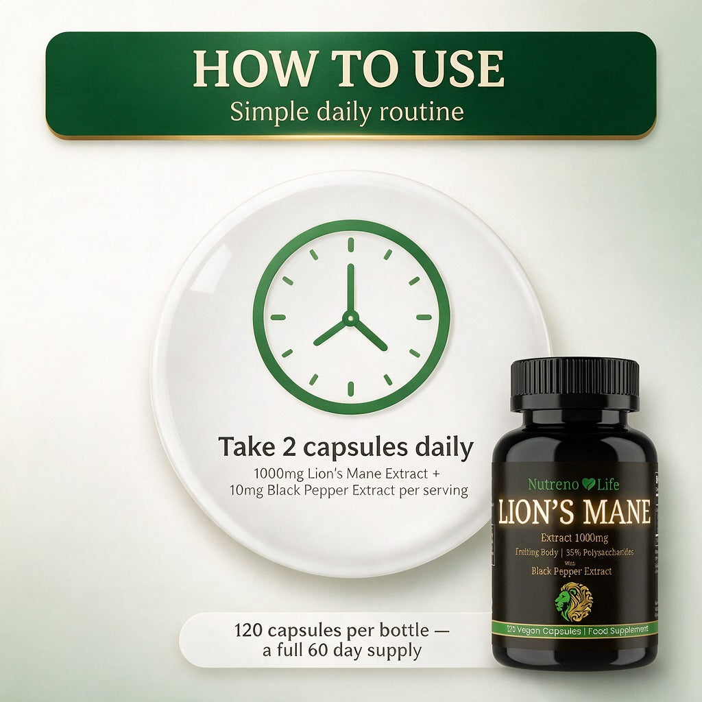 Lion's Mane Mushroom 1000mg – Fruiting Body Extract, Vegan, 120 Capsules