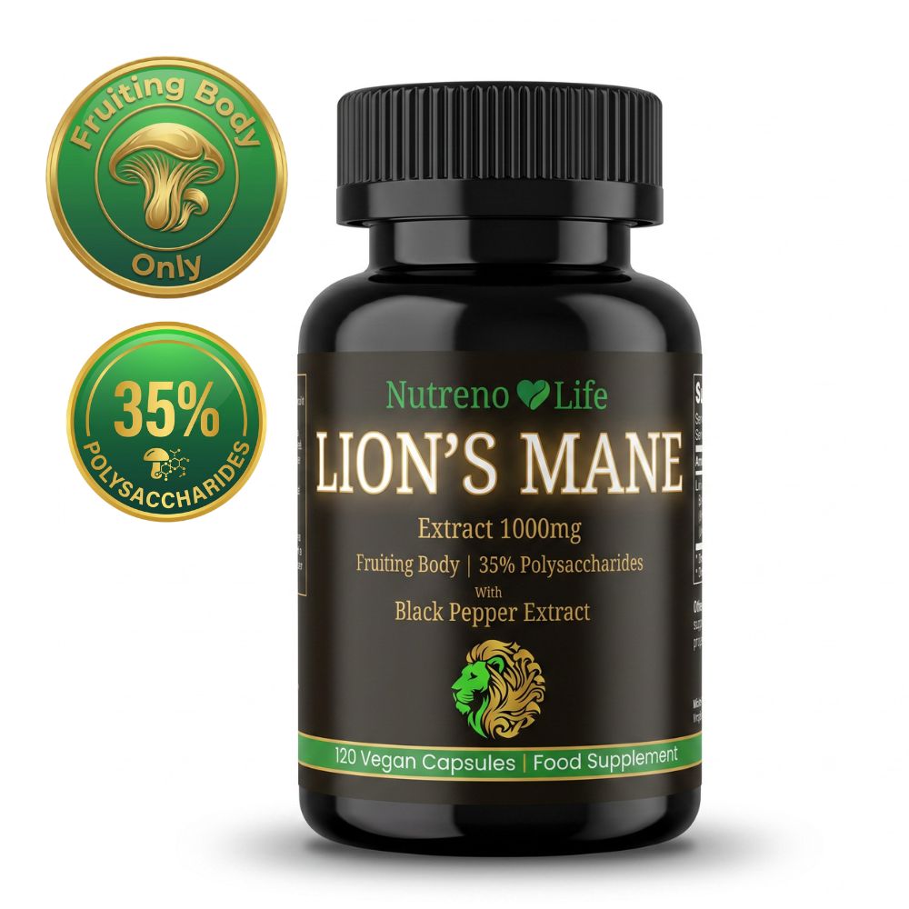 Lion's Mane Mushroom 1000mg – Fruiting Body Extract, Vegan, 120 Capsules