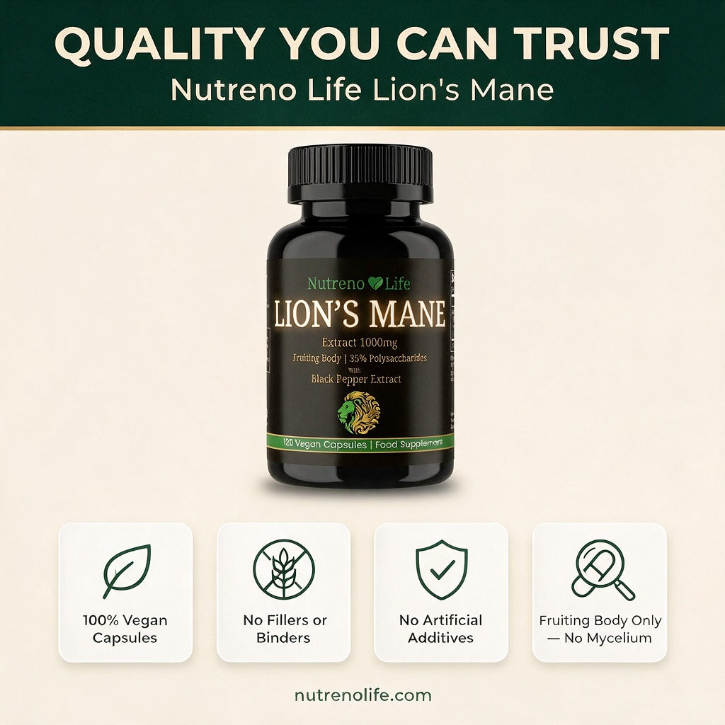 Lion's Mane Mushroom 1000mg – Fruiting Body Extract, Vegan, 120 Capsules
