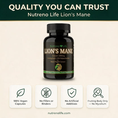 Lion's Mane Mushroom 1000mg – Fruiting Body Extract, Vegan, 120 Capsules