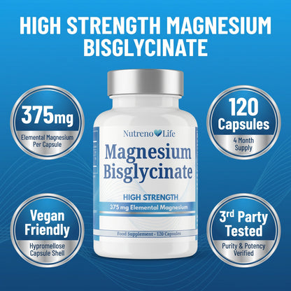 Magnesium Bisglycinate 375mg Elemental – High Strength Vegan Capsules